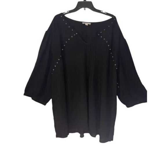 Woman Within Black Sheer 3/4 Sleeve Blouse Top Shirt Plus Size 5X 38/40 Sequins - Picture 1 of 9